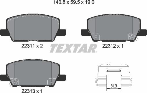 Textar 2231102 - Тормозные колодки, дисковые, комплект parts5.com