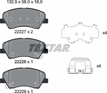 Textar 2222701 - Тормозные колодки, дисковые, комплект parts5.com