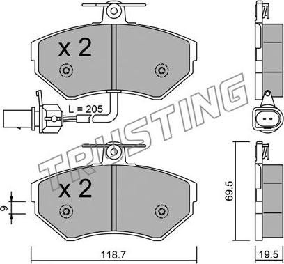 Trusting 224.2 - Тормозные колодки, дисковые, комплект parts5.com