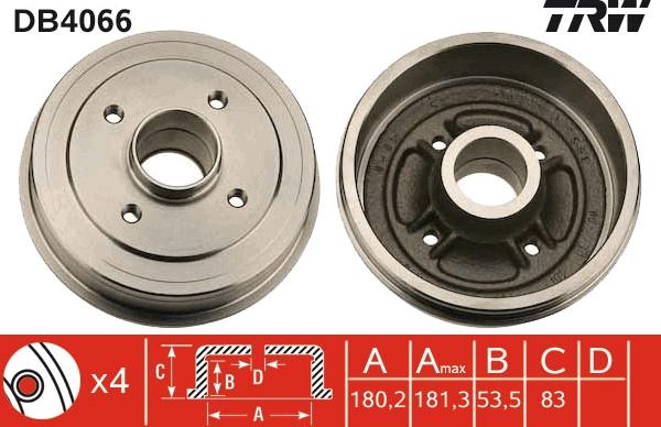 TRW DB4066 - Тормозной барабан parts5.com