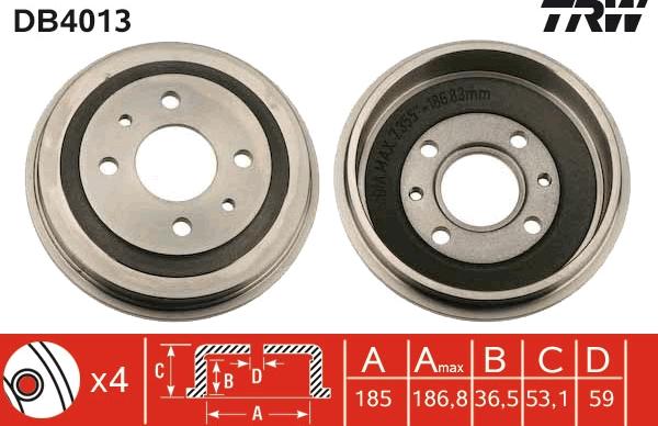 TRW DB4013 - Тормозной барабан parts5.com