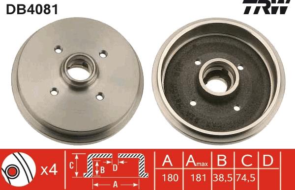 TRW DB4081 - Тормозной барабан parts5.com