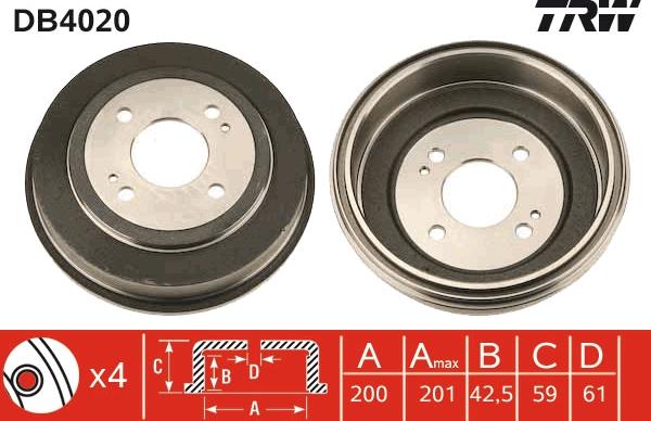 TRW DB4020 - Тормозной барабан parts5.com