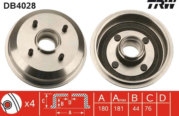 TRW DB4028 - Тормозной барабан parts5.com