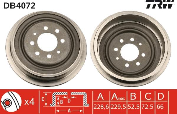 TRW DB4072 - Тормозной барабан parts5.com