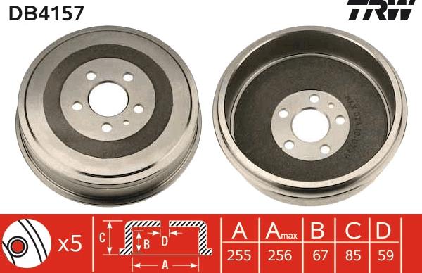 TRW DB4157 - Тормозной барабан parts5.com