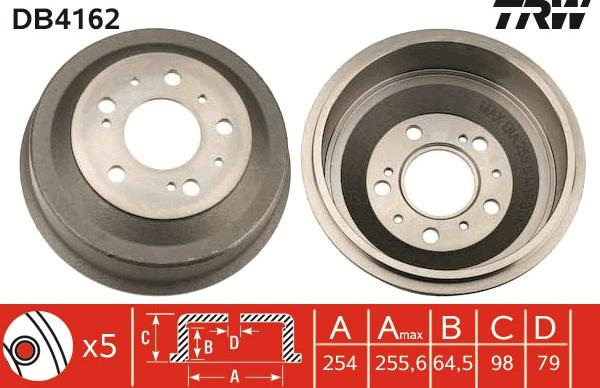 TRW DB4162 - Тормозной барабан parts5.com