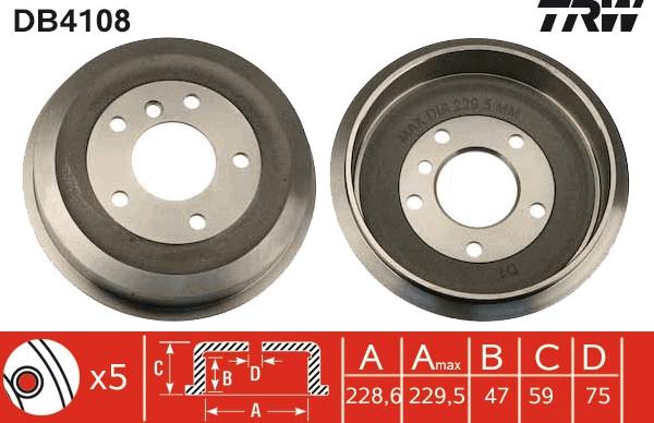 TRW DB4108 - Тормозной барабан parts5.com