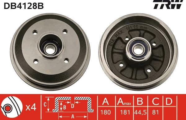 TRW DB4128B - Тормозной барабан parts5.com