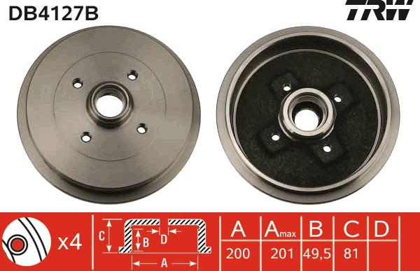 TRW DB4127B - Тормозной барабан parts5.com