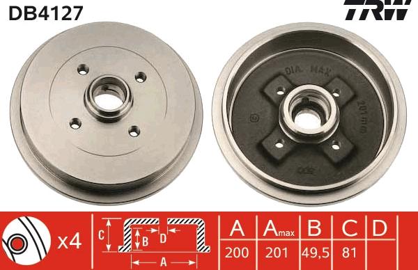 TRW DB4127 - Тормозной барабан parts5.com