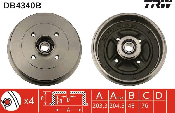 TRW DB4340B - Тормозной барабан parts5.com