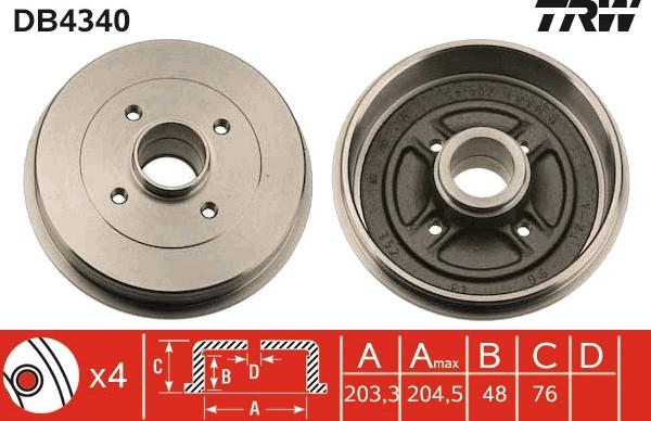 TRW DB4340 - Тормозной барабан parts5.com