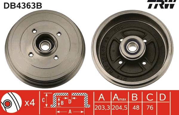 TRW DB4363B - Тормозной барабан parts5.com