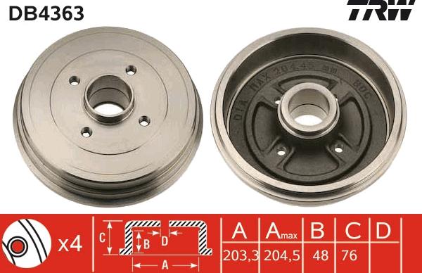 TRW DB4363 - Тормозной барабан parts5.com