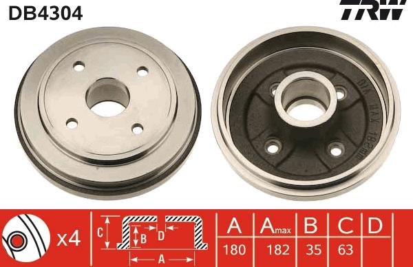 TRW DB4304 - Тормозной барабан parts5.com