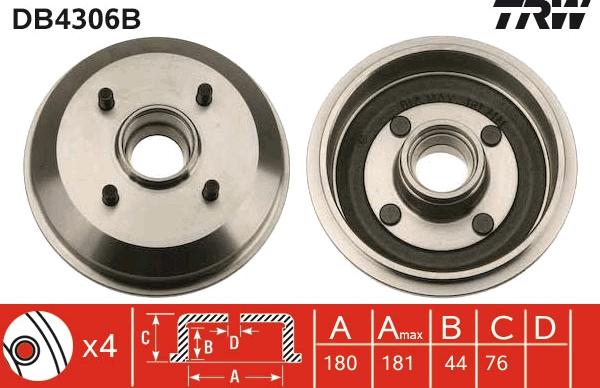 TRW DB4306B - Тормозной барабан parts5.com