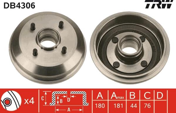 TRW DB4306 - Тормозной барабан parts5.com