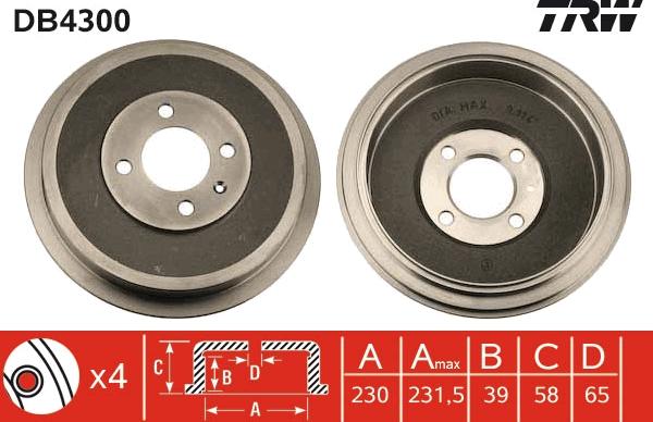 TRW DB4300 - Тормозной барабан parts5.com