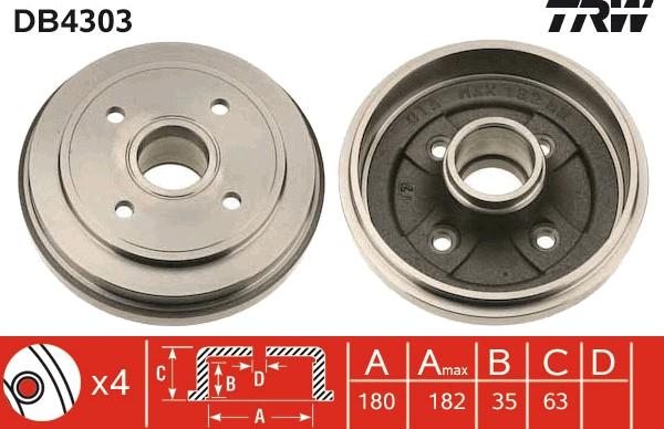 TRW DB4303 - Тормозной барабан parts5.com