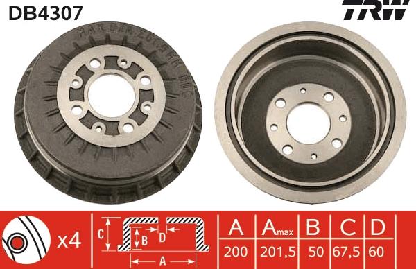 TRW DB4307 - Тормозной барабан parts5.com