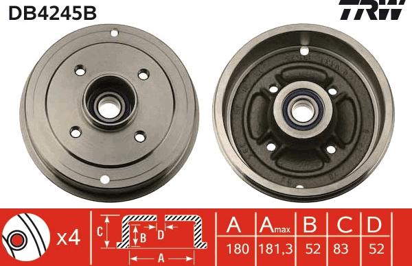 TRW DB4245B - Тормозной барабан parts5.com