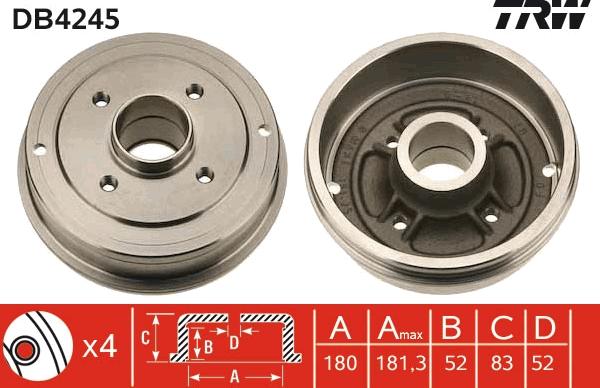 TRW DB4245 - Тормозной барабан parts5.com