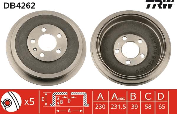 TRW DB4262 - Тормозной барабан parts5.com