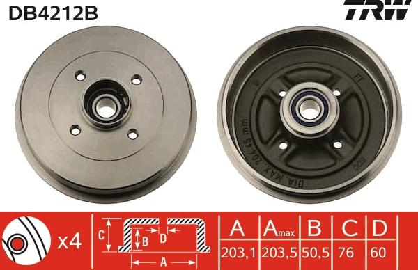 TRW DB4212B - Тормозной барабан parts5.com