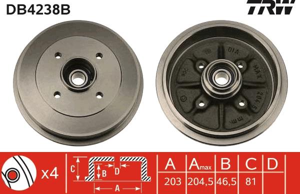 TRW DB4238B - Тормозной барабан parts5.com