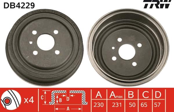 TRW DB4229 - Тормозной барабан parts5.com