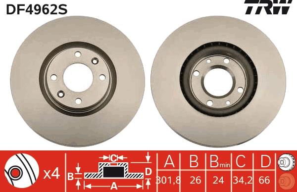 TRW DF4962S - Тормозной диск parts5.com