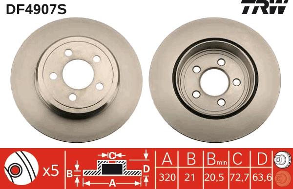 TRW DF4907S - Тормозной диск parts5.com