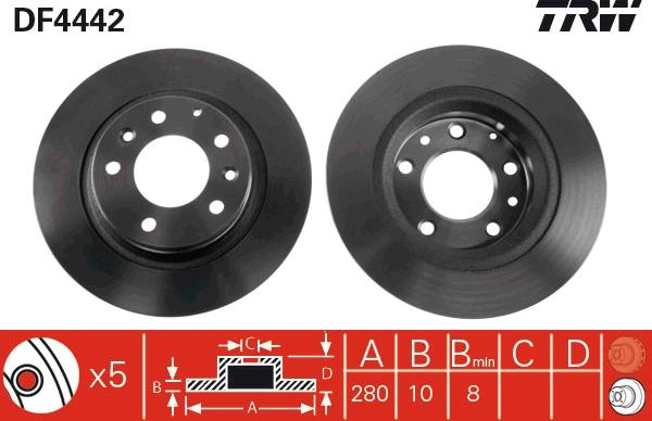 TRW DF4442 - Тормозной диск parts5.com