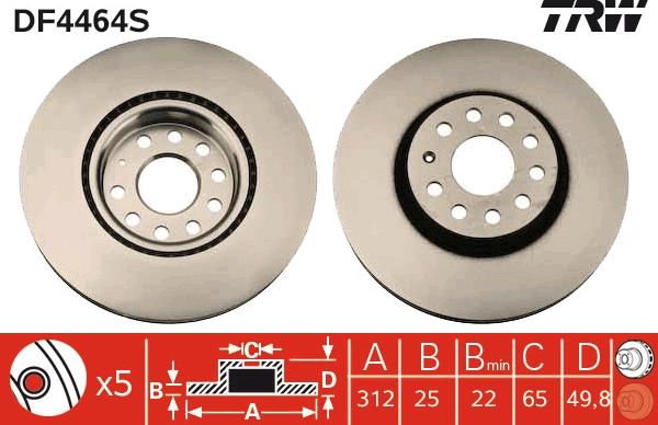 TRW DF4464S - Тормозной диск parts5.com