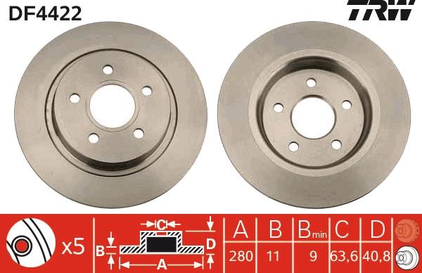 TRW DF4422 - Тормозной диск parts5.com