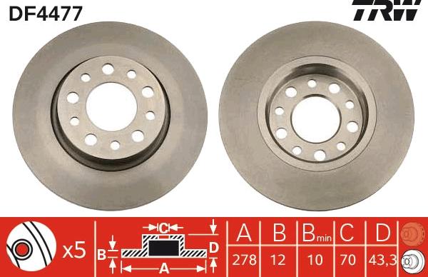 TRW DF4477 - Тормозной диск parts5.com