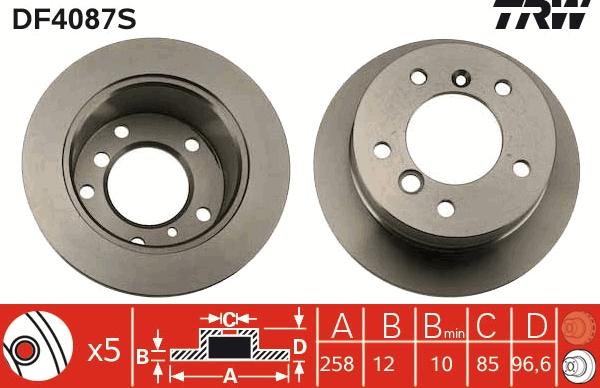 TRW DF4087S - Тормозной диск parts5.com