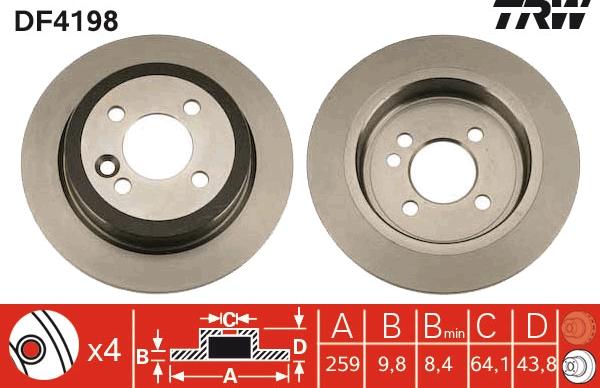 TRW DF4198 - Тормозной диск parts5.com