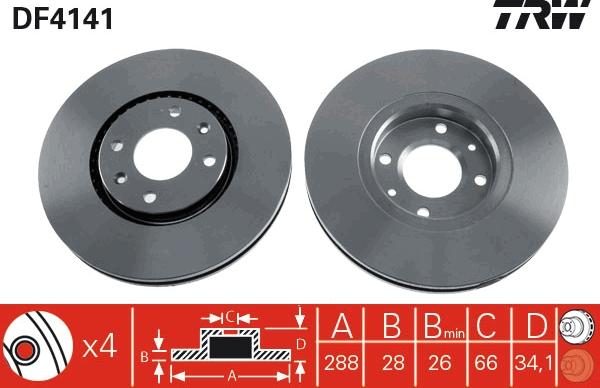 TRW DF4141 - Тормозной диск parts5.com