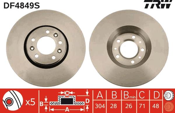 TRW DF4849S - Тормозной диск parts5.com