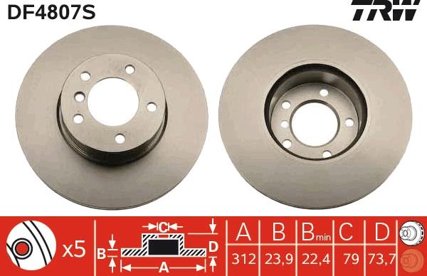 TRW DF4807S - Тормозной диск parts5.com