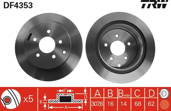 TRW DF4353 - Тормозной диск parts5.com