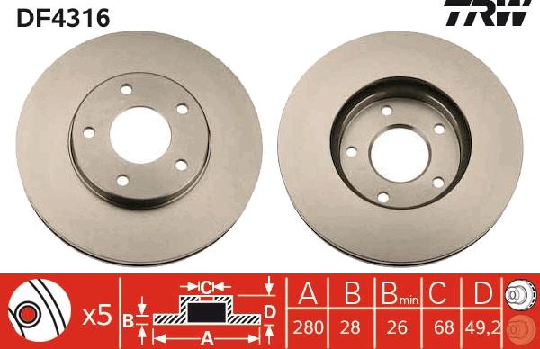 TRW DF4316 - Тормозной диск parts5.com