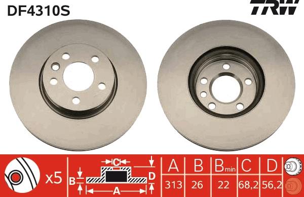 TRW DF4310S - Тормозной диск parts5.com