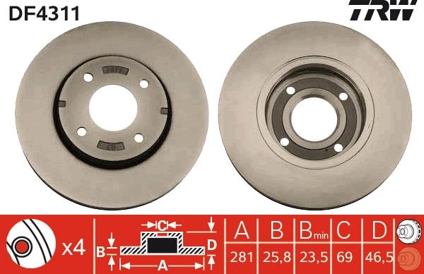 TRW DF4311 - Тормозной диск parts5.com