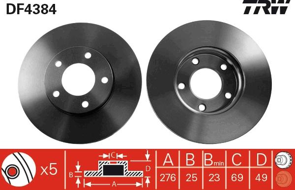 TRW DF4384 - Тормозной диск parts5.com