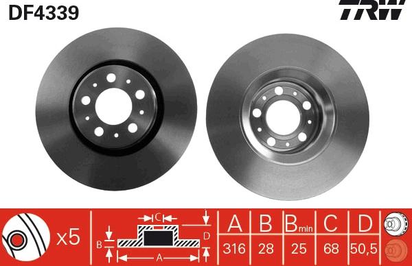 TRW DF4339 - Тормозной диск parts5.com