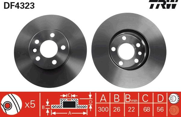 TRW DF4323 - Тормозной диск parts5.com