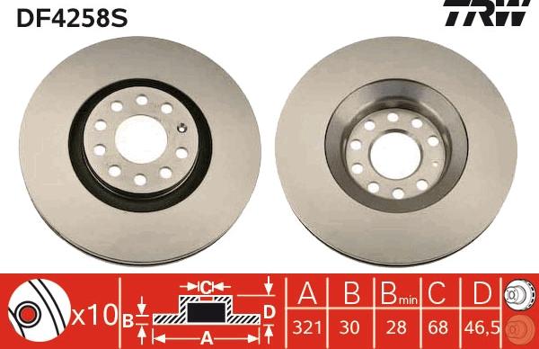 TRW DF4258S - Тормозной диск parts5.com